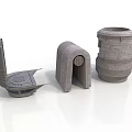 Ancient Stone Architectural Models Featuring Arch Tower And Seating Structures