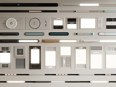 Modern Interface Elements Design With Various Knobs Screens And Control Panels 3d model