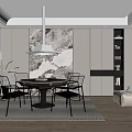 Modern Dining Table Set with Sleek Chairs Decorative Wall Art Potted Plant and Large Window