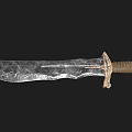 Ancient Forged Sword With Rough Blade Texture Leather Handle And Decorative Metal Guard