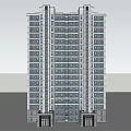 Modern High Rise Residential Building With Greenery Water Feature Outdoor Seating And Blue Sky