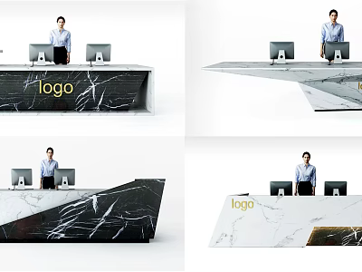Elegant Modern Marble Reception Desk With Logo And Computer Monitors 3d model