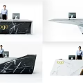 Elegant Modern Marble Reception Desk With Logo And Computer Monitors 3d model