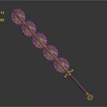 Traditional Ornate Weapon with Red Wrapped Handle Crystal Lotus Shaped Blades and Elegant Decorative Design