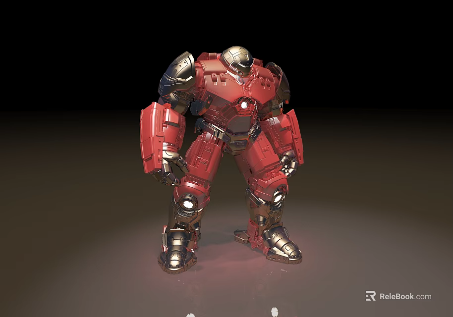 Red And Silver Armored Mech Game Movie Character With Shiny Metal Armor 3d model 