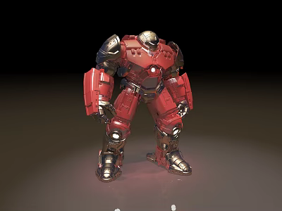 Red And Silver Armored Mech Game Movie Character With Shiny Metal Armor 3d model
