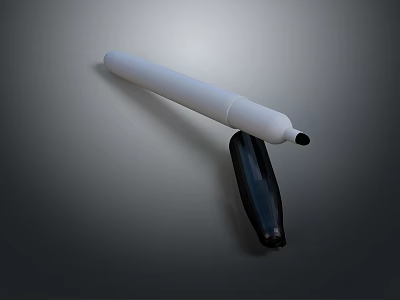 White Daily Use Pen With Black Cap And Comfortable Grip Design 3d model