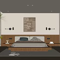 Modern Bedroom Interior With Wooden Headboard Decorative Art Wall Sconces And Floor To Ceiling Windows