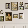 Wall Art Collection Featuring Multiple Framed Paintings On White Wall 3d model