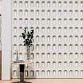 Modern White Perforated Room Divider In Interior With Side Table And Plants 3d model