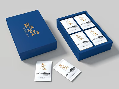 Elegant Ornament Decor Set With Blue Gift Box Open Package And Golden Text Design 3d model
