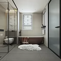 Modern Bathroom Interior with Freestanding Bathtub Glass Shower Vanity and Gray Tiles
