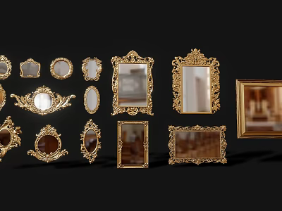Ornate Golden Decorative Mirrors and Frames in Various Styles for Home Living 3d model