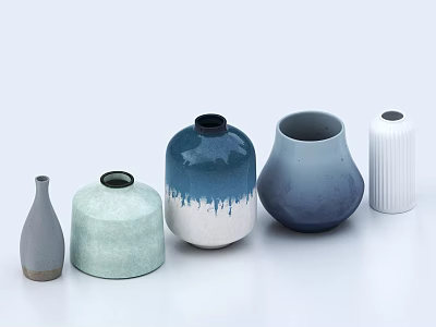 Decorative Ceramic Vases With Various Designs Colors And Shapes Displayed On White Background 3d model