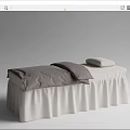 Modern Massage Bed with White Bed Skirt Gray Sheets and Pillow
