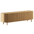 Light Wood TV Stand With Vertical Slat Cabinet Doors And Slim Legs