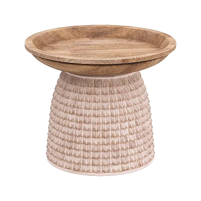 Natural Style Coffee Table With Round Wooden Tray Top And Woven Textured Base 3d model