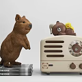 Stuffed Toys Display with Standing Animal and Small Bear on Vintage Radio