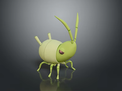 Green Insect Like Cartoon Game And Movie Character With Long Antennae And Red Eyes 3d model