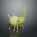 Green Insect Like Cartoon Game And Movie Character With Long Antennae And Red Eyes