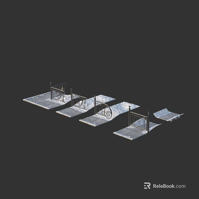 Metal Railings For Skate Park With Multiple Ramps And Platform Structures 3d model 