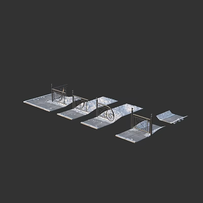 Metal Railings For Skate Park With Multiple Ramps And Platform Structures 3d model