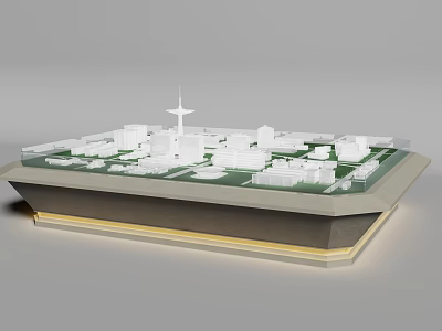 Urban City Model with White Buildings Green Areas and Central Tower on Platform Base 3d model