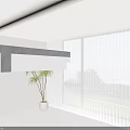 Modern White Ceiling Design In Bright Interior With Large Windows And Blinds