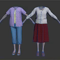 Women's Casual Outfits Featuring Purple White Cardigans Blue Cropped Pants Red Skirt Necklace And Shoes