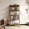 Wooden Bookshelf With Multiple Shelves Books Decorative Vases Clock Side Table And Potted Plant