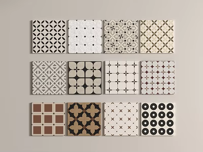 Various Patterned Floor Tiles With Different Geometric Designs And Decorative Styles 3d model
