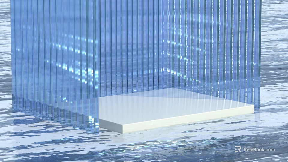Modern Transparent Blue Striped Display Platform With White Base For Product Showcase 3d model 