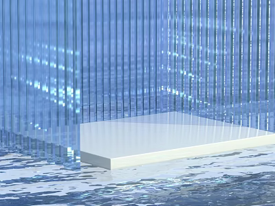 Modern Transparent Blue Striped Display Platform With White Base For Product Showcase 3d model