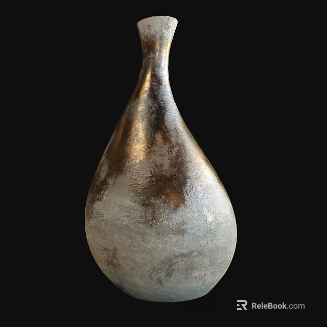 Metallic Teardrop Shaped Vase With Silver And Copper Mottled Texture On Black Background 3d model 