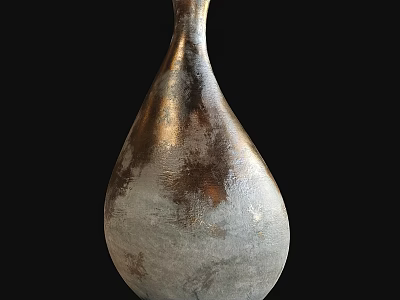 Metallic Teardrop Shaped Vase With Silver And Copper Mottled Texture On Black Background 3d model