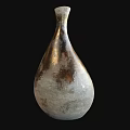 Metallic Teardrop Shaped Vase With Silver And Copper Mottled Texture On Black Background