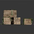 Three Wooden Crates Covered with Plants and Moss and Scattered Small Stones