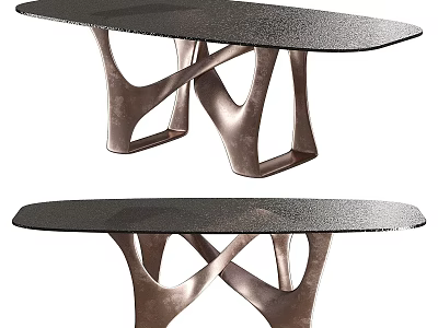 Unique Modern Dining Table With Black Tabletop And Copper Crossed Metal Legs 3d model
