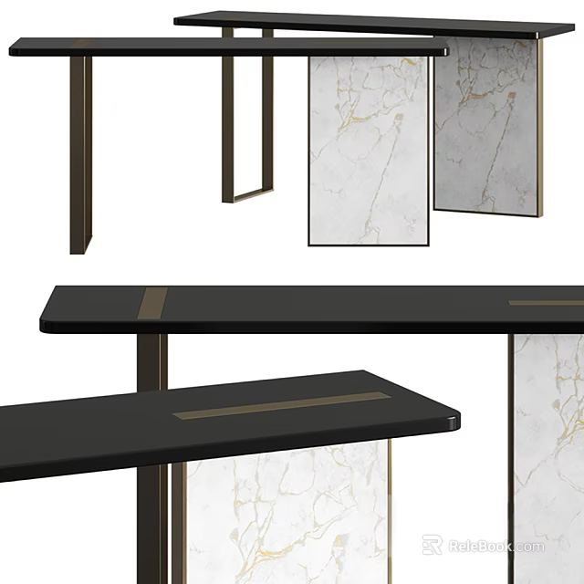 Elegant Modern Console Table Design With Black Countertop And Marble Panels 3d model 