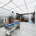 Modern Clothing Store Interior With Blue Lit Display Counter Staircase And Plants