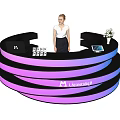 Modern Reception Desk With Colorful Gradient Lighting Female Receptionist Office Items And Leancraft Logo