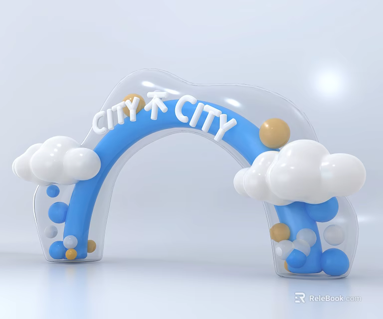 CITY HE CITY Event Gateway Arch With Blue White Cloud And Ball Decorations 3d model 