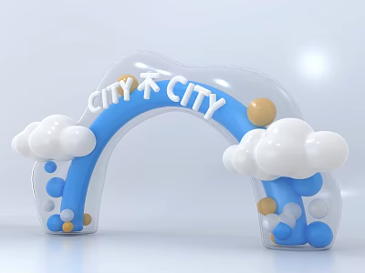 CITY HE CITY Event Gateway Arch With Blue White Cloud And Ball Decorations 3d model