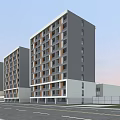 Modern Tall School Buildings With Gray And White Exterior Multiple Windows And Road Front