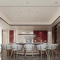 New Chinese-style private restaurant business box round dining table dining chair combination side wine cabinet 3d model