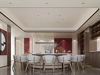 New Chinese-style private restaurant business box round dining table dining chair combination side wine cabinet 3d model