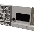 Modern minimalist TV cabinet open grid bookcase TV background wall 3d model