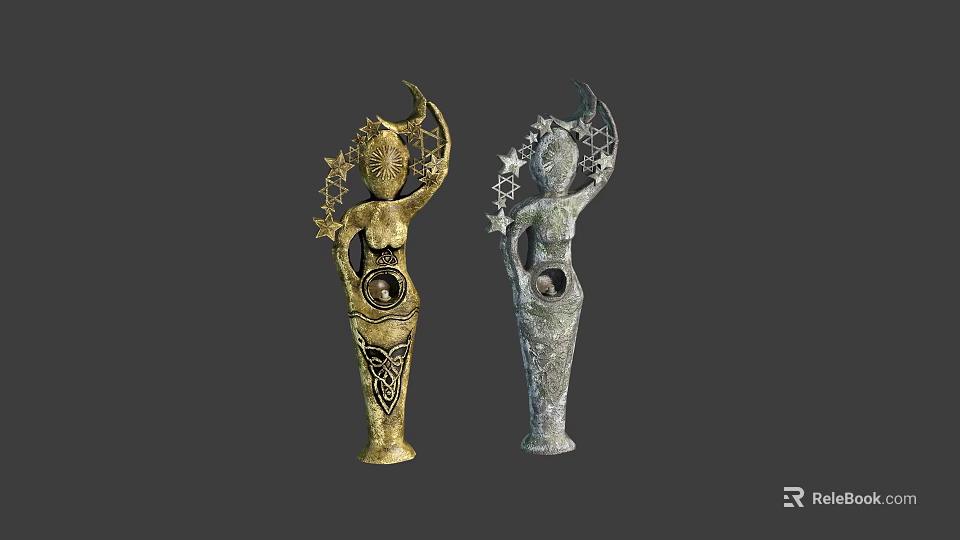 Artistic Human Shaped Candle Lamp with Moon and Star Decorations in Gold and Silver 3d model 
