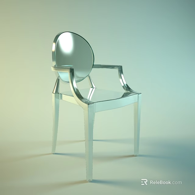 Transparent Acrylic Leisure Chair With Round Backrest And Silver Metal Frame 3d model 