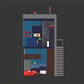 Cartoon Style Block Built Multi Level Room Scene With Bedroom Staircase And Sofa